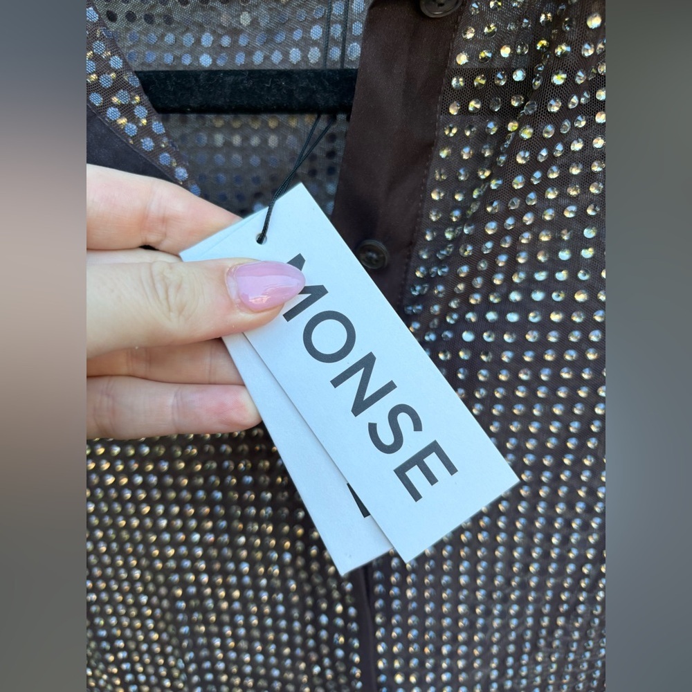 Monse Crystal Embellished Button-Up Shirt in Teak/ Silver New with Tags! - Picture 9 of 12